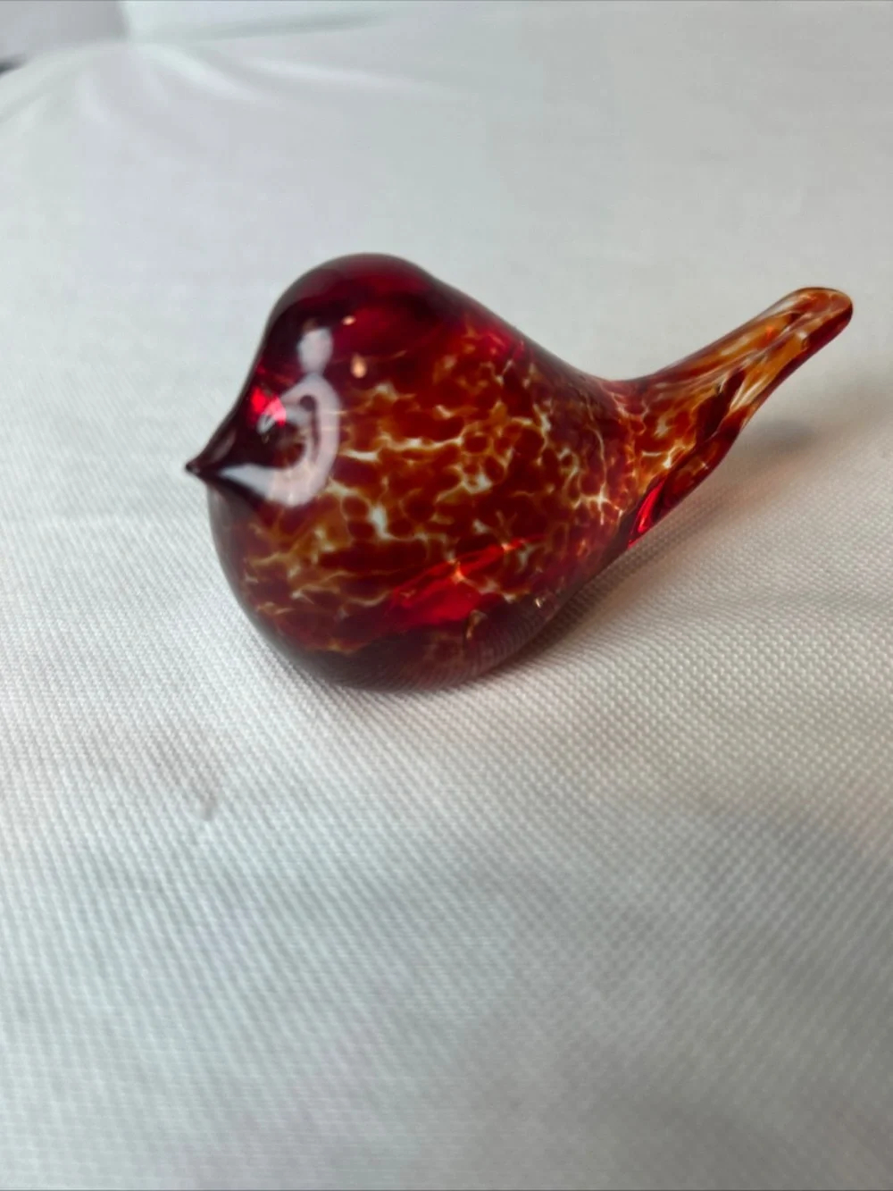 Handmade Glass Bird Jill Henrietta Davis Red Orange Speckled Paperweight Whimsy